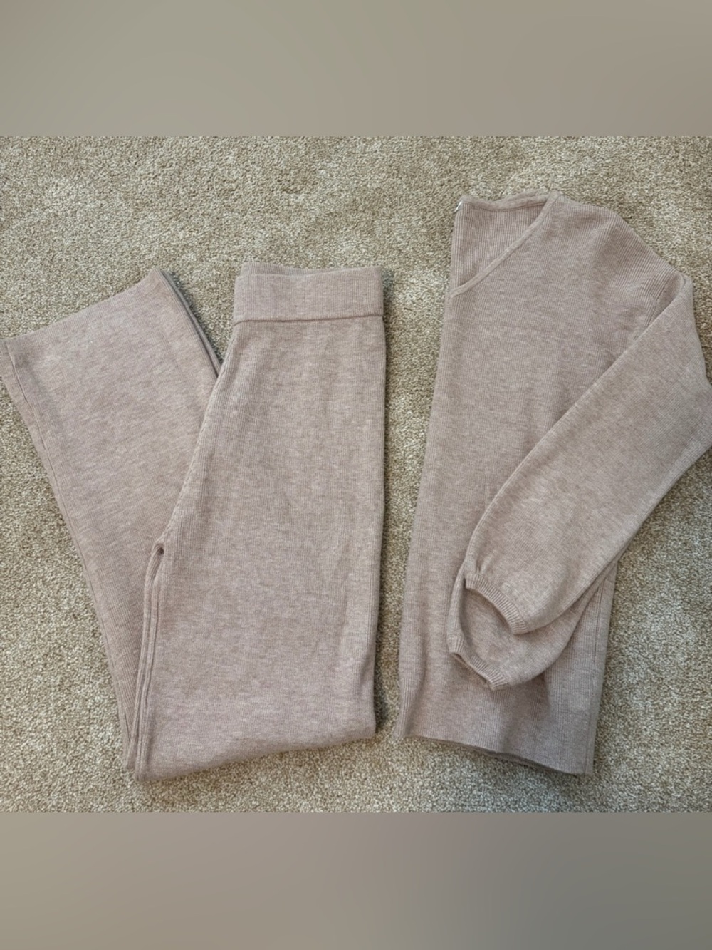 Knit Two-Piece Lounge Set in Taupe